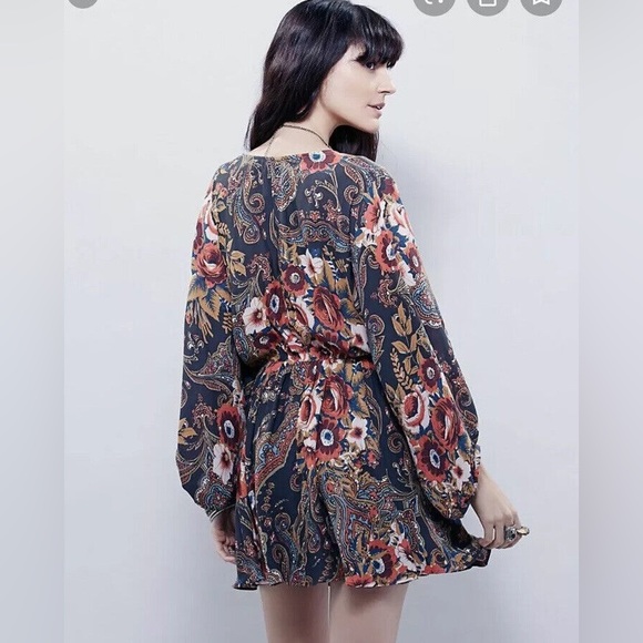 Free People Black Paisley High Plains Mini Dress Style OB442342 Size XS - Picture 3 of 5